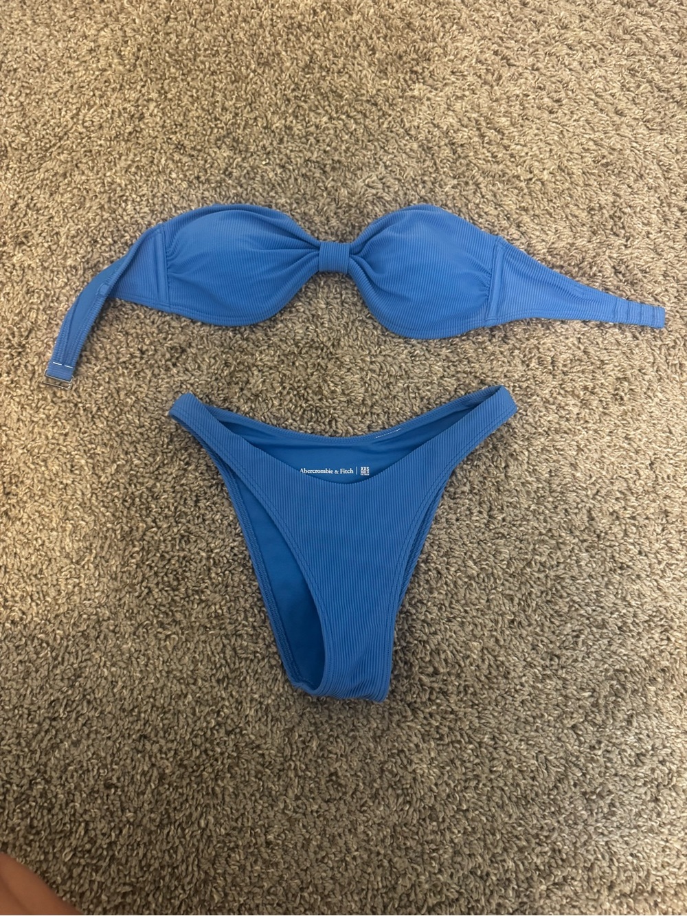 Abercrombie & Fitch Blue Ribbed Bandeau Bikini Set